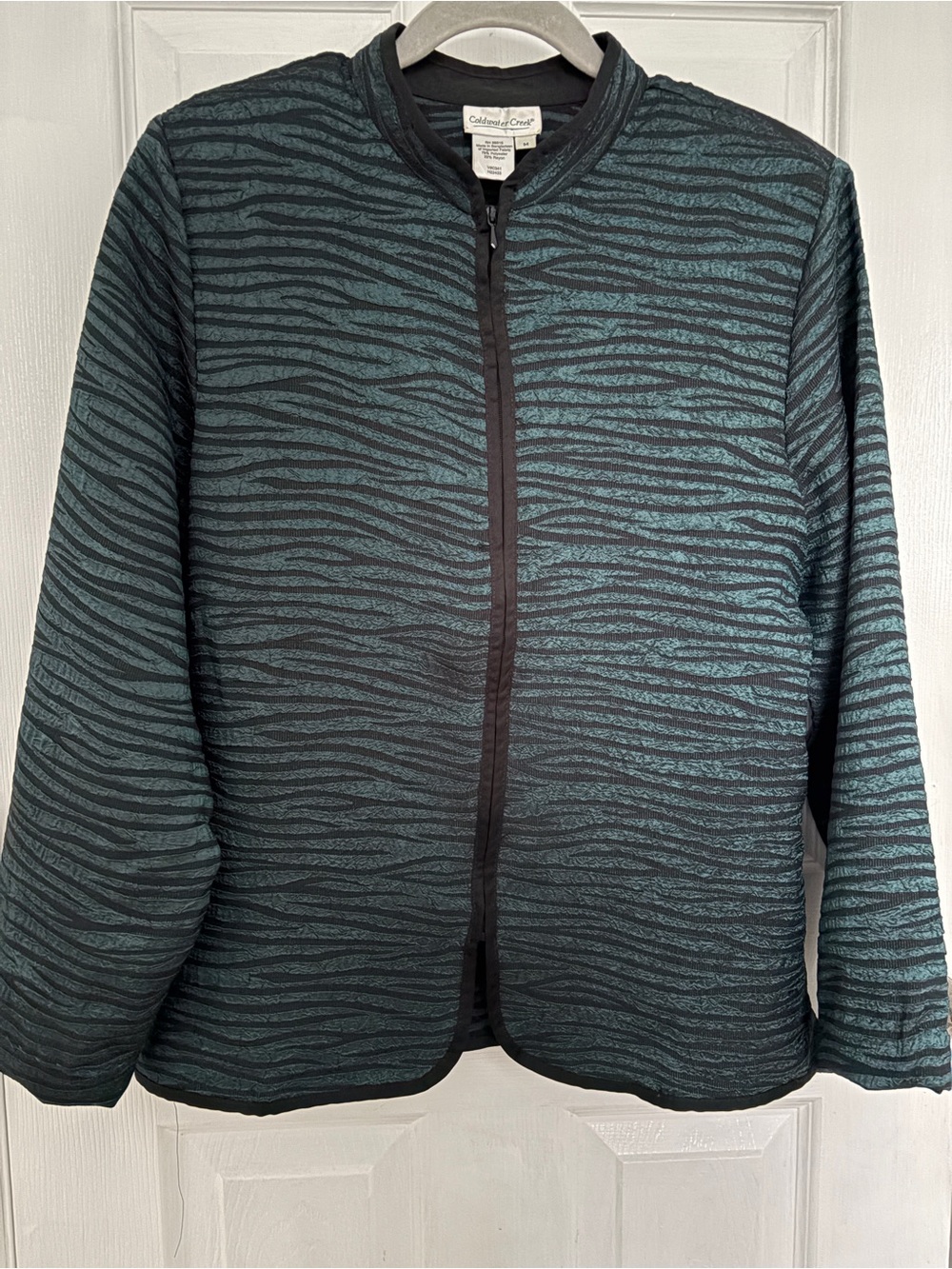 Coldwater Creek Teal and Black Quilted Zebra-Print Jacket